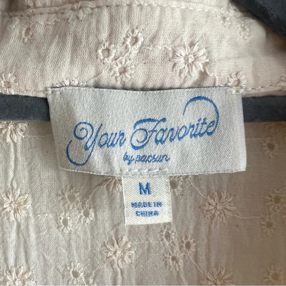 Your Favorite Magnolia Eyelet Short Sleeve Button Shirt Cream Size M NWT